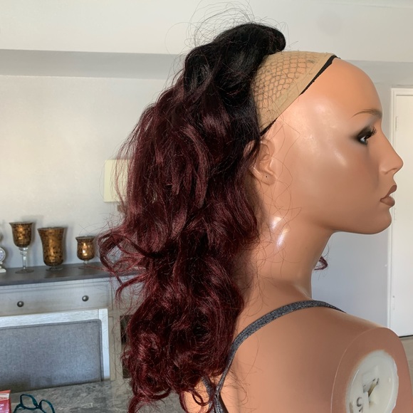 Ombre/Rooted black-reddish wavy hair topper wig - Picture 4 of 13